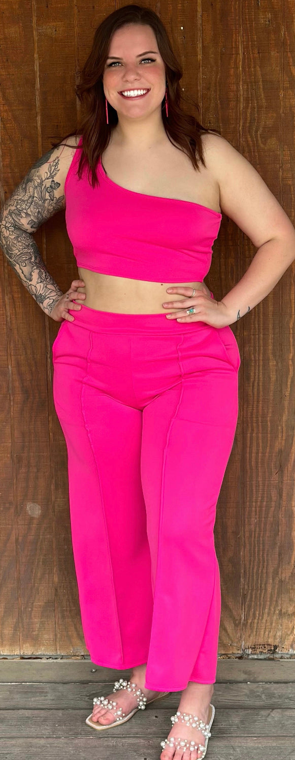 Fuchsia Pink, ￼Flare Capris Plus Size (Bottoms Only)