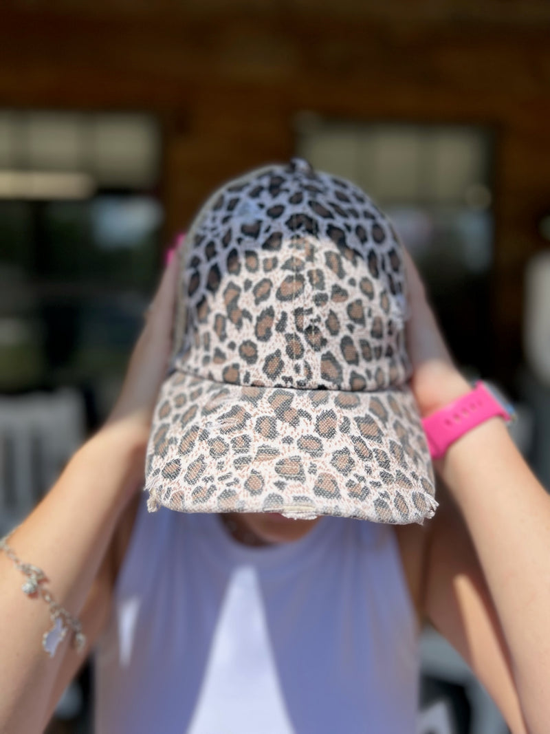 White Cheetah Print Hat