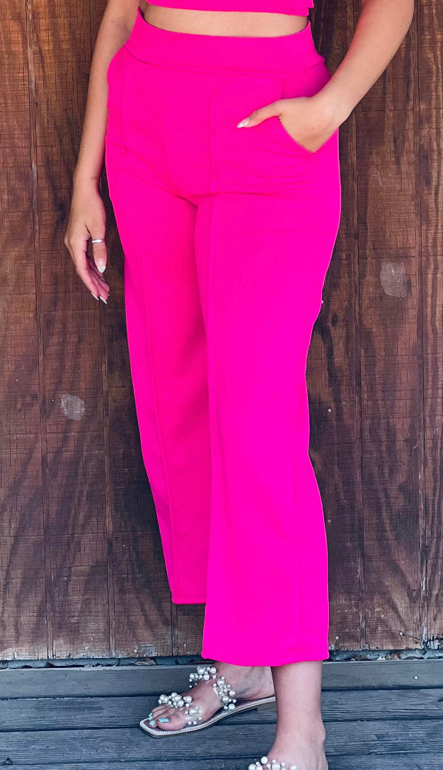 Fuchsia, pink, wide, leg, crop pants ￼-Size Small