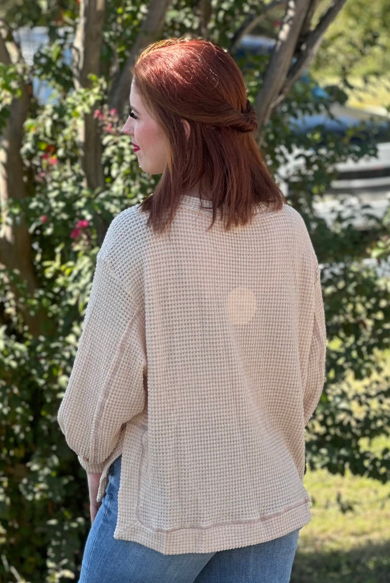 Cream Long Sleeve Waffle Shirt