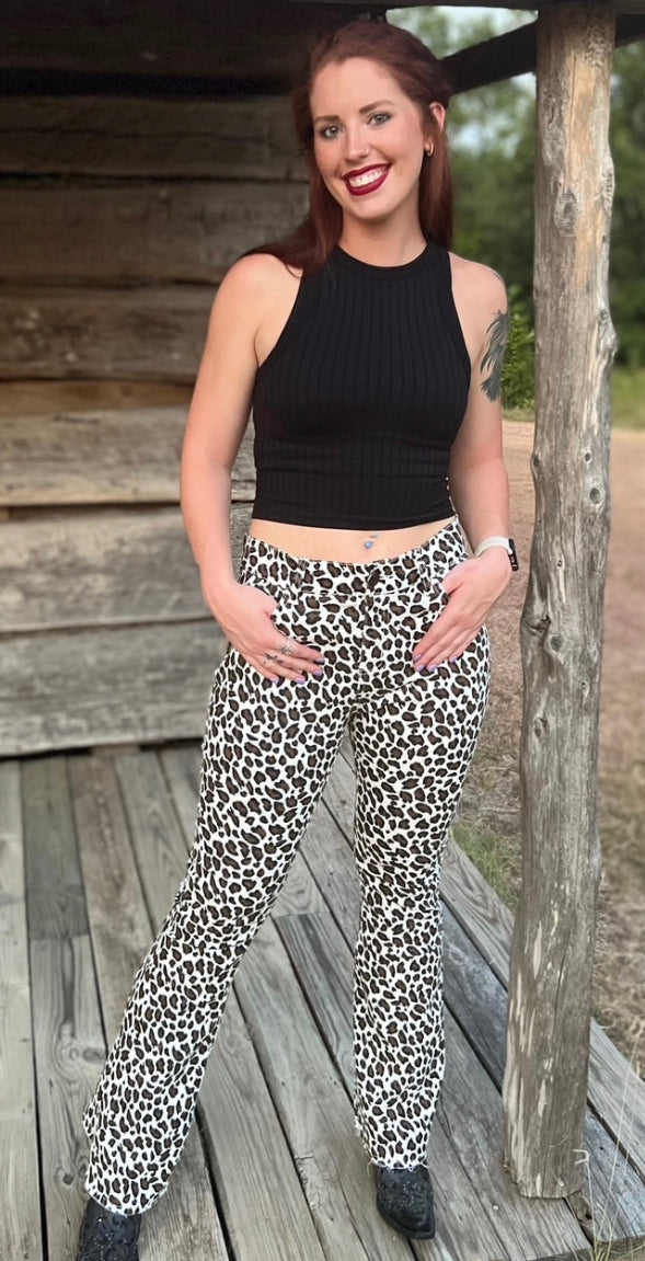 Cheetah Print Flare Bell Bottom Jeans