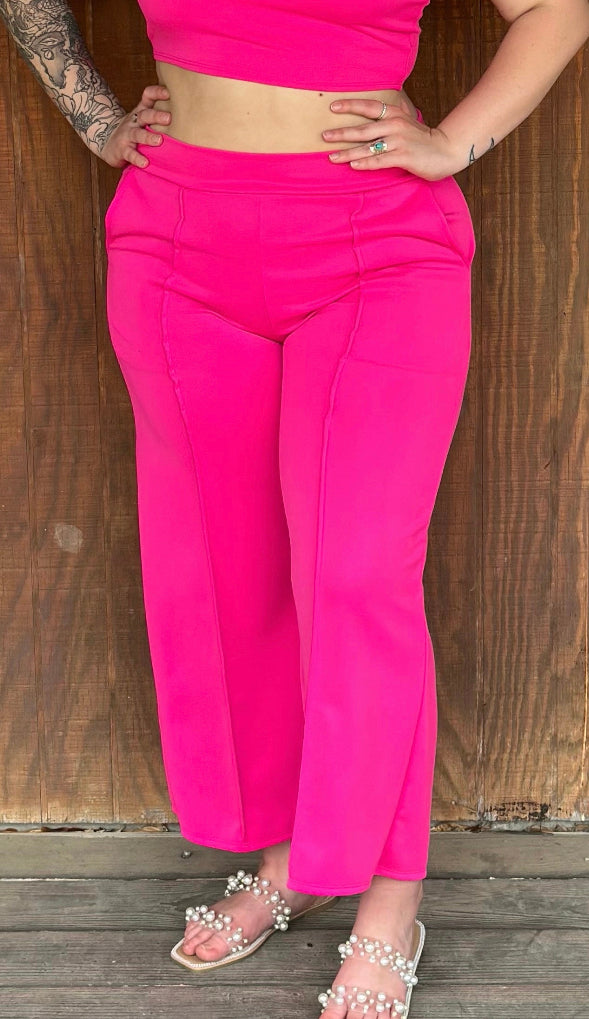 Fuchsia Pink, ￼Flare Capris Plus Size (Bottoms Only)