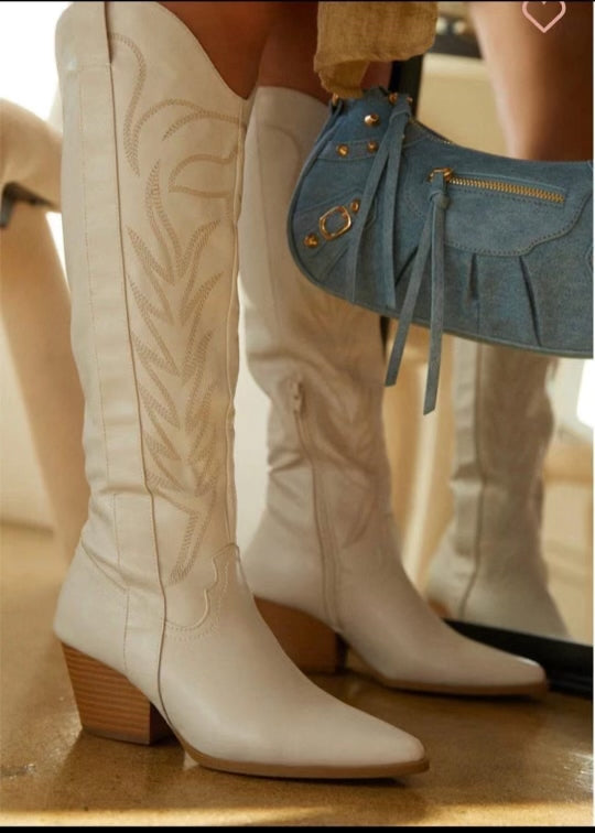 Tall Cream Tan Stitched Boots