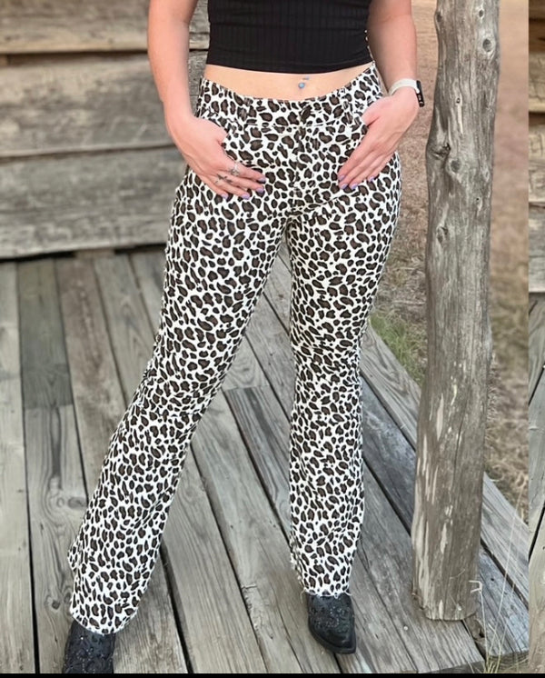 Cheetah Print Flare Bell Bottom Jeans