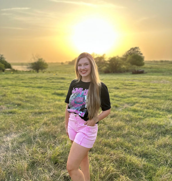 Risen Pink Acid Wash High Rise Shorts