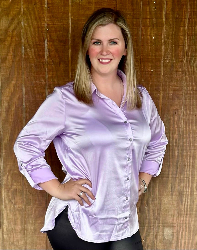 Lavender Satin Long Sleeve Blouse