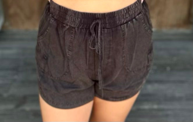 Black Washed Denim High Waist - Loose Fit Shorts