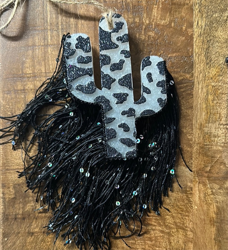 Cactus Glitter Cow Print With Fringe Freshie (Cowboy Sunset)