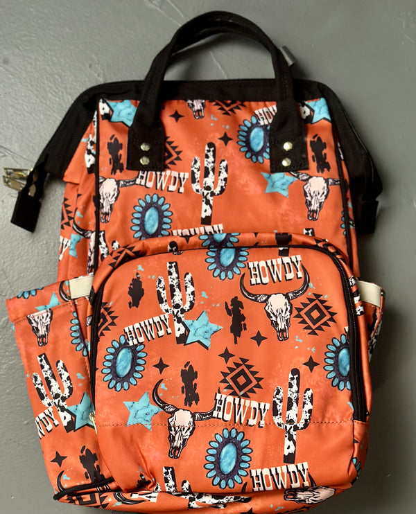Burnt Orange Western Howdy Diaper Bag/Back Pack