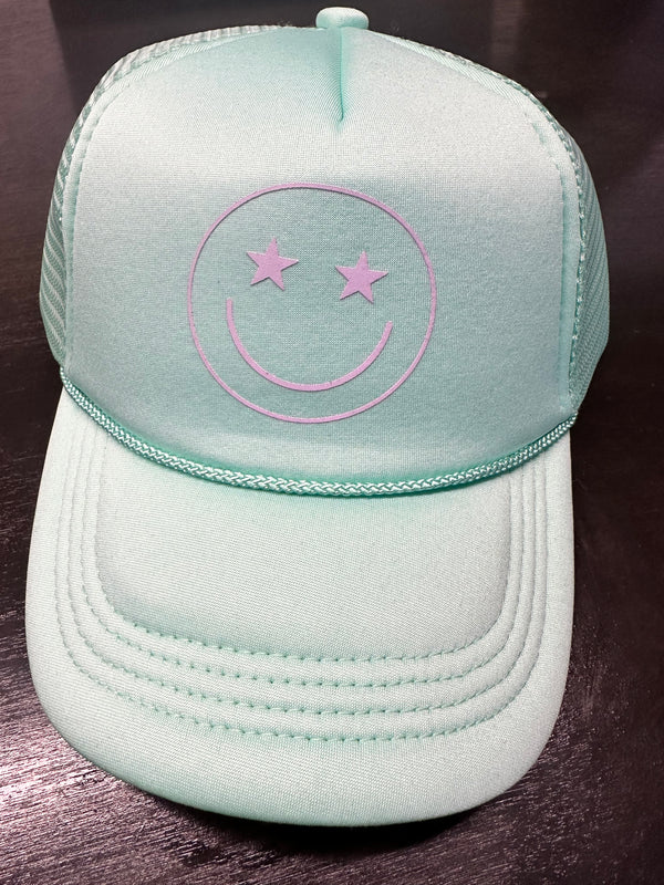 Turquoise Smiley Face Trucker Hat