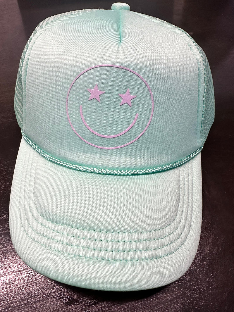 Turquoise Smiley Face Trucker Hat