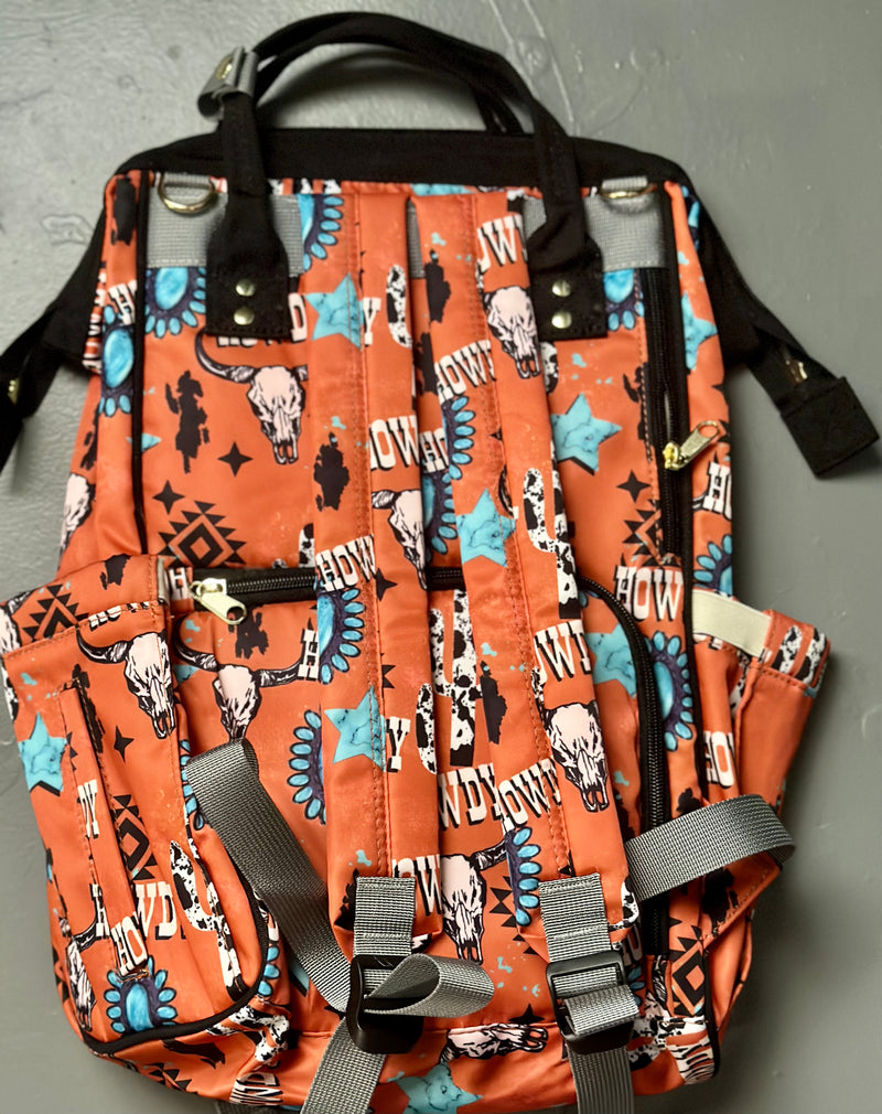 Burnt Orange Western Howdy Diaper Bag/Back Pack