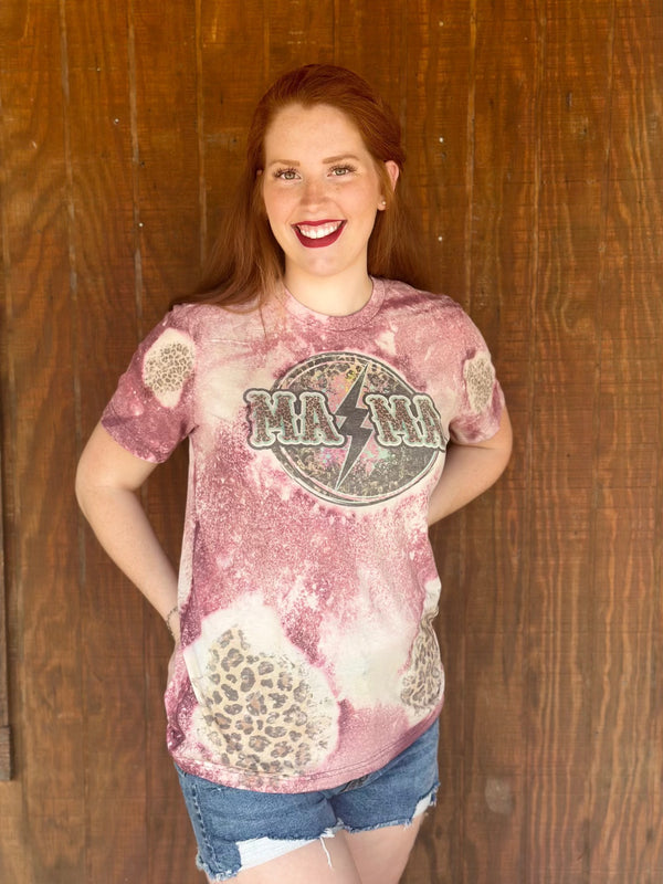 Bleached Plum Colored with Cheetah Print Mama T-Shirt