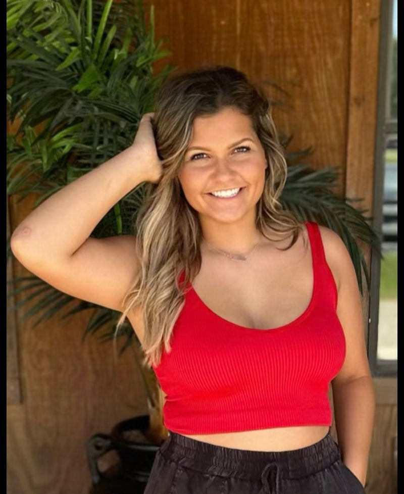 Fitted Red V Neck Crop Top