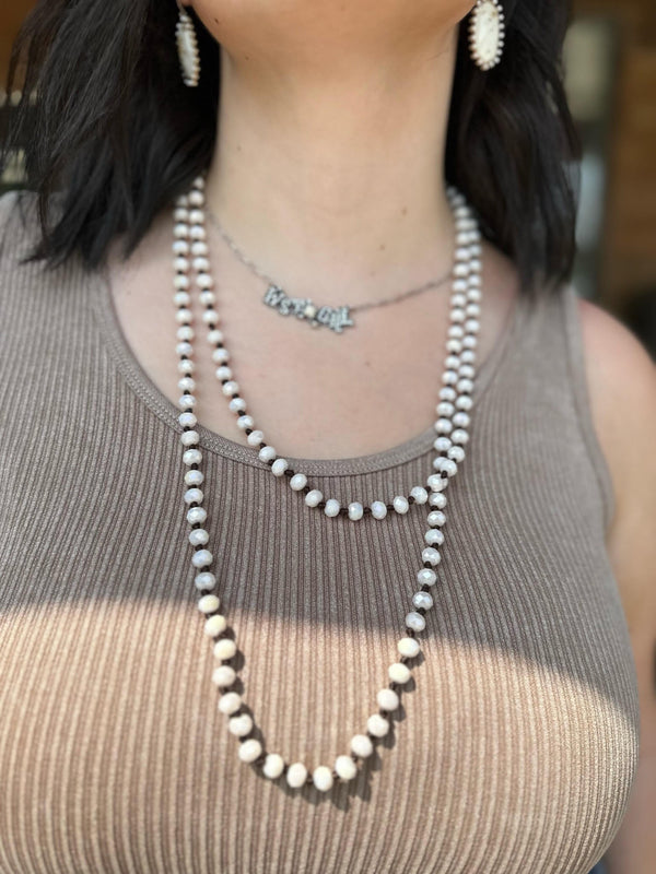 White Beaded Long Necklace