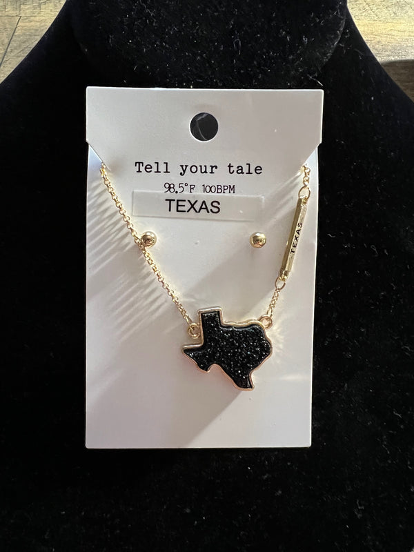 Black/Gold GP Texas Necklace with GP Stud Earrings