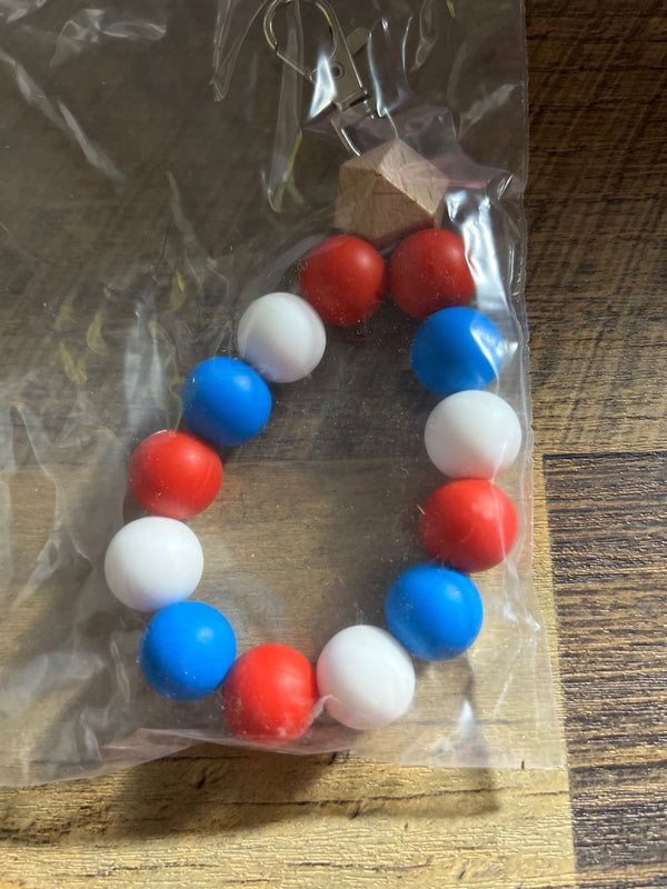 Red, White and Blue Silicone Beaded Key Chain