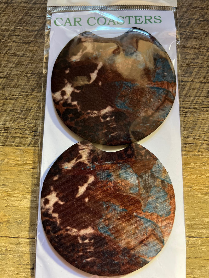 Western Blue With Cow Print/Cheetah Print Car Coaster