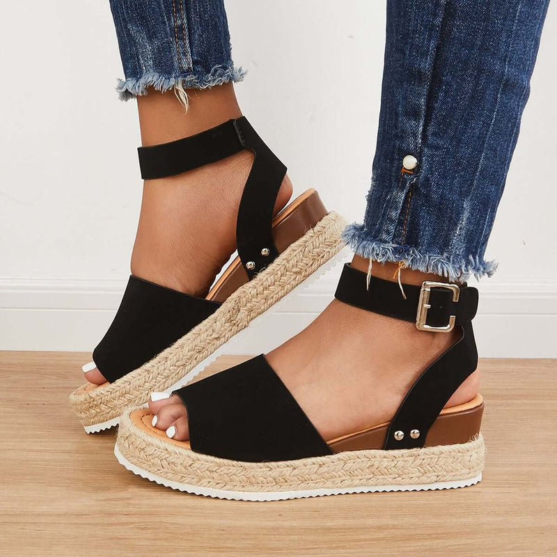 Candide Black Wedge Sandals