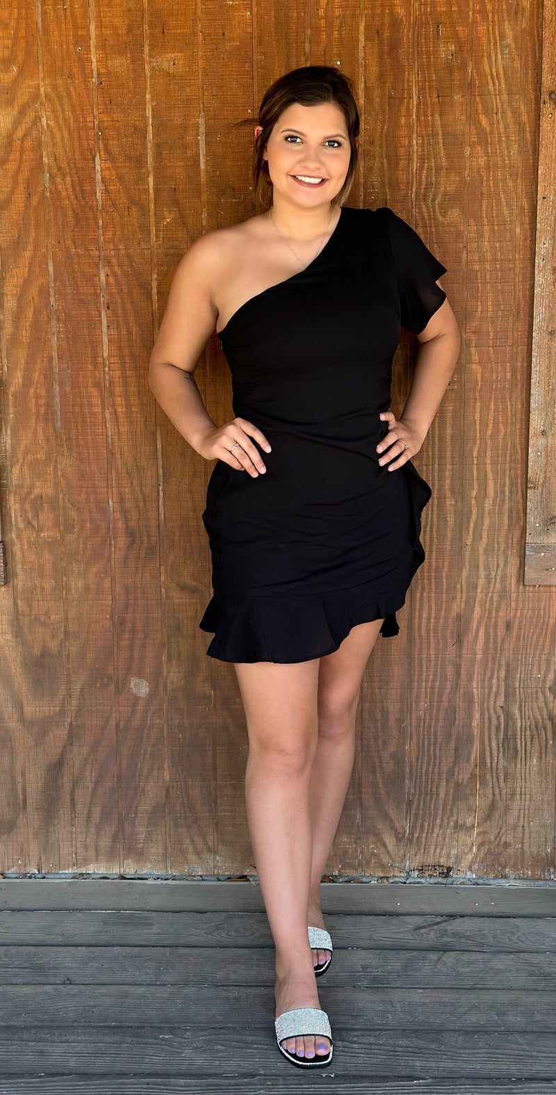 Off The Shoulder Ruffled Black Dress